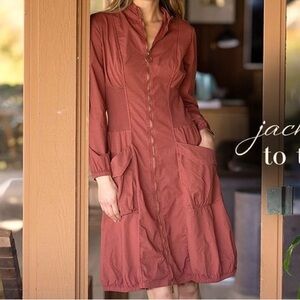 XCVI Small Rust Brown Long Sleeve Stretch Jacket Dress EUC Gorpcore Goth Granola